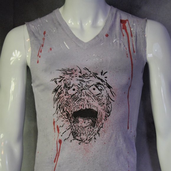 Zombie Handmade Distressed Destroyed Studded Shirt - Picture 1 of 5